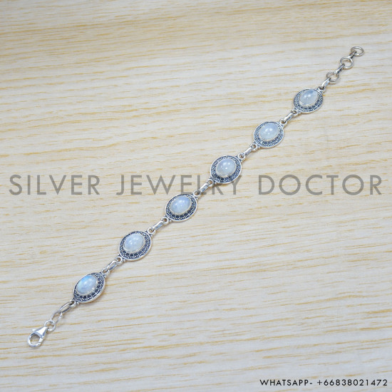 Rainbow Moonstone 925 Sterling Silver Bracelet (SJWBR-312) Rainbow Moonstone 925 Sterling Silver Bracelet (SJWBR-312)