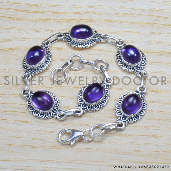 Amethyst 925 Sterling Silver Bracelet (SJWBR-313) Amethyst 925 Sterling Silver Bracelet (SJWBR-313)
