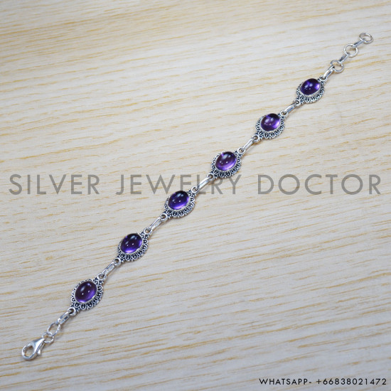 Amethyst 925 Sterling Silver Bracelet (SJWBR-313) Amethyst 925 Sterling Silver Bracelet (SJWBR-313)