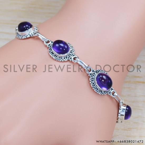 Amethyst 925 Sterling Silver Bracelet (SJWBR-313) Amethyst 925 Sterling Silver Bracelet (SJWBR-313)