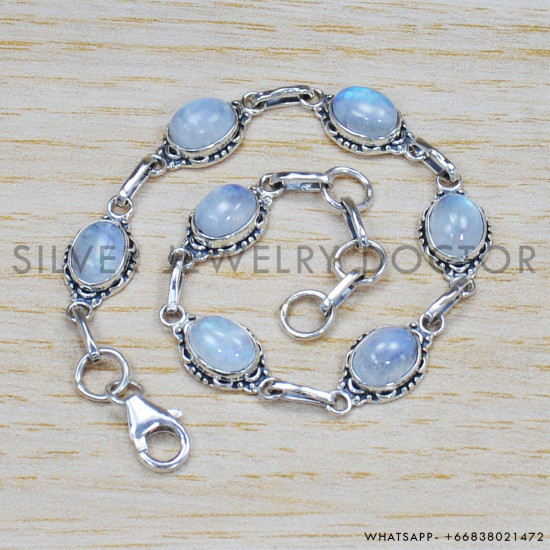 Rainbow Moonstone 925 Sterling Silver Bracelet (SJWBR-317) Rainbow Moonstone 925 Sterling Silver Bracelet (SJWBR-317)