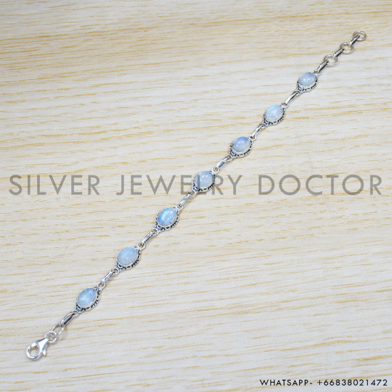 Rainbow Moonstone 925 Sterling Silver Bracelet (SJWBR-317) Rainbow Moonstone 925 Sterling Silver Bracelet (SJWBR-317)