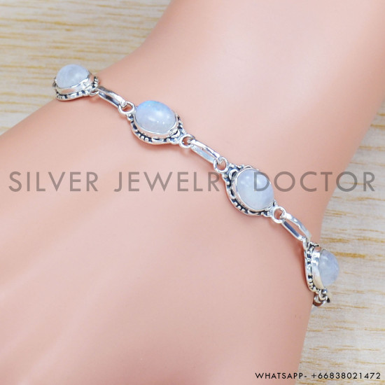 Rainbow Moonstone 925 Sterling Silver Bracelet (SJWBR-317) Rainbow Moonstone 925 Sterling Silver Bracelet (SJWBR-317)