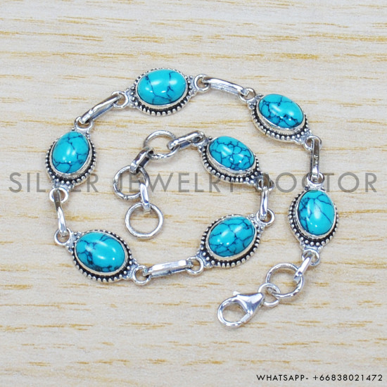 Turquoise 925 Sterling Silver Bracelet (SJWBR-318) Turquoise 925 Sterling Silver Bracelet (SJWBR-318)