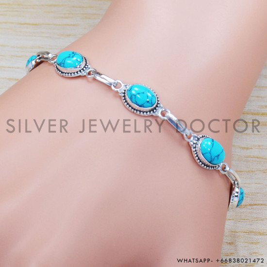 Turquoise 925 Sterling Silver Bracelet (SJWBR-318) Turquoise 925 Sterling Silver Bracelet (SJWBR-318)