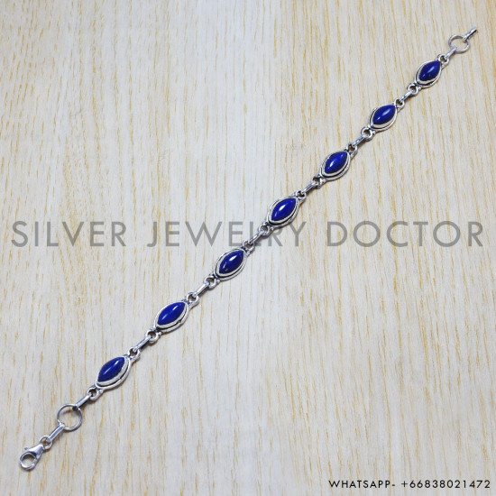 Lapis Lazuli 925 Sterling Silver Bracelet (SJWBR-32)