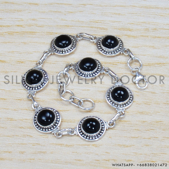 Black Onyx 925 Sterling Silver Bracelet (SJWBR-321) Black Onyx 925 Sterling Silver Bracelet (SJWBR-321)
