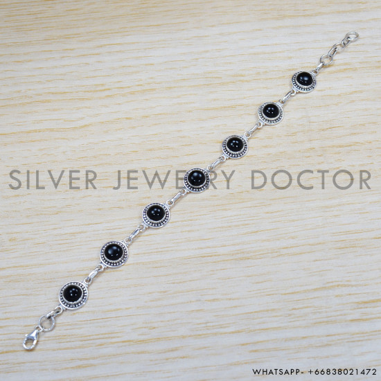 Black Onyx 925 Sterling Silver Bracelet (SJWBR-321) Black Onyx 925 Sterling Silver Bracelet (SJWBR-321)