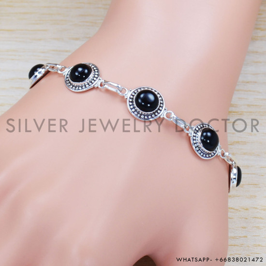 Black Onyx 925 Sterling Silver Bracelet (SJWBR-321) Black Onyx 925 Sterling Silver Bracelet (SJWBR-321)