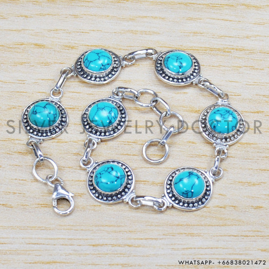 Turquoise 925 Sterling Silver Bracelet (SJWBR-323) Turquoise 925 Sterling Silver Bracelet (SJWBR-323)