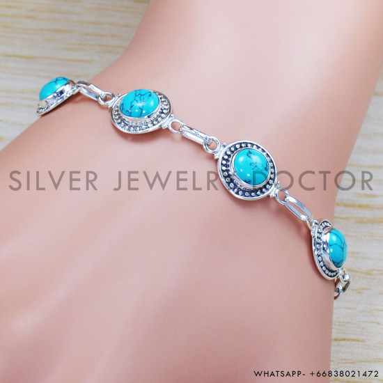 Turquoise 925 Sterling Silver Bracelet (SJWBR-323) Turquoise 925 Sterling Silver Bracelet (SJWBR-323)