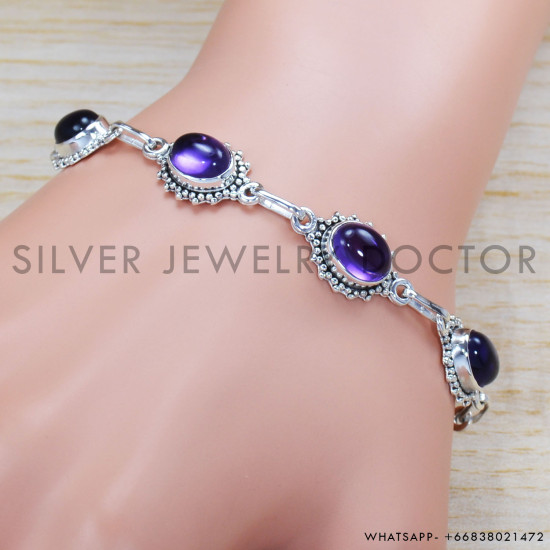 Amethyst 925 Sterling Silver Bracelet (SJWBR-324) Amethyst 925 Sterling Silver Bracelet (SJWBR-324)