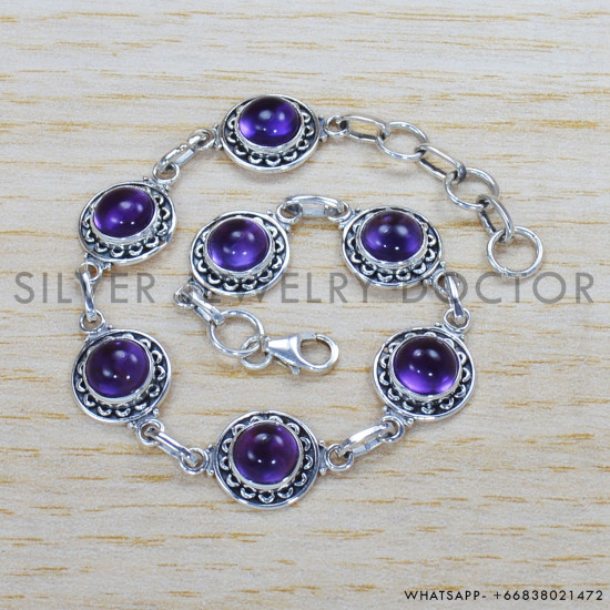 Amethyst 925 Sterling Silver Bracelet (SJWBR-326) Amethyst 925 Sterling Silver Bracelet (SJWBR-326)