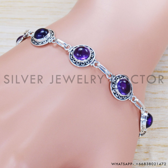 Amethyst 925 Sterling Silver Bracelet (SJWBR-326) Amethyst 925 Sterling Silver Bracelet (SJWBR-326)