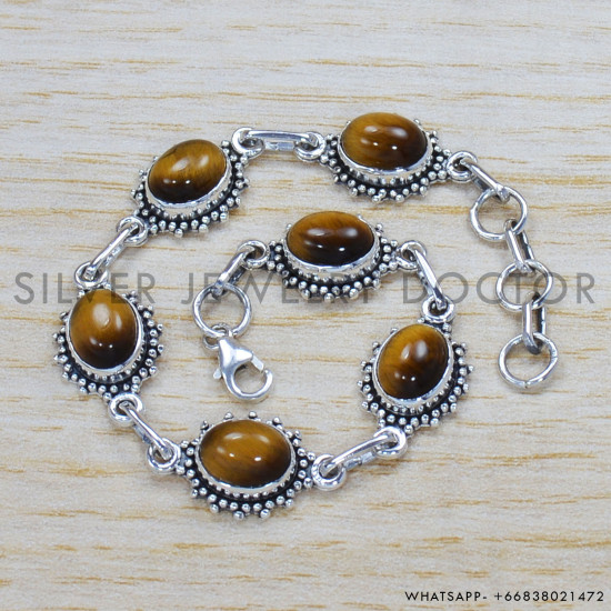 Tiger Eye 925 Sterling Silver Bracelet (SJWBR-327) Tiger Eye 925 Sterling Silver Bracelet (SJWBR-327)