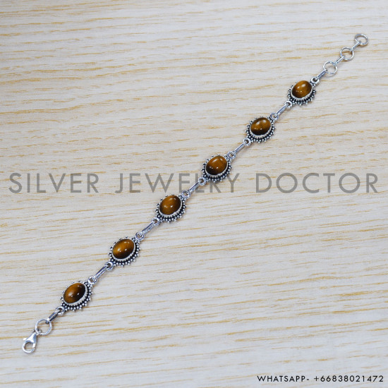 Tiger Eye 925 Sterling Silver Bracelet (SJWBR-327) Tiger Eye 925 Sterling Silver Bracelet (SJWBR-327)