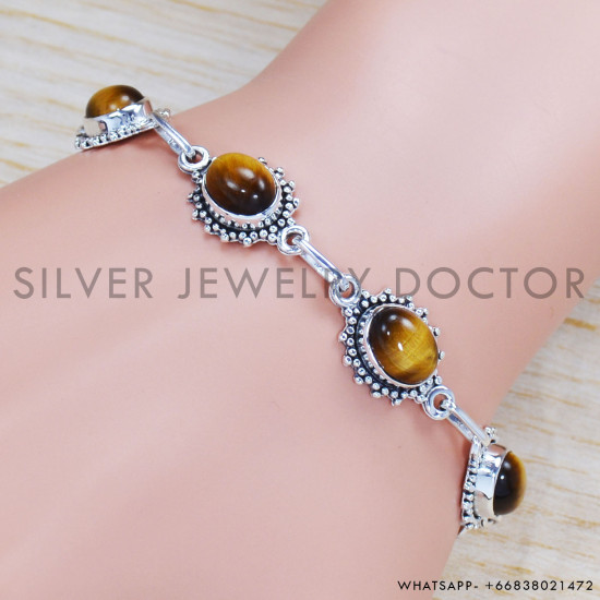 Tiger Eye 925 Sterling Silver Bracelet (SJWBR-327) Tiger Eye 925 Sterling Silver Bracelet (SJWBR-327)