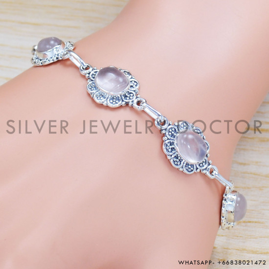 Rose Quartz 925 Sterling Silver Bracelet (SJWBR-329) Rose Quartz 925 Sterling Silver Bracelet (SJWBR-329)