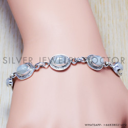 Rainbow Moonstone 925 Sterling Silver Bracelet (SJWBR-33)