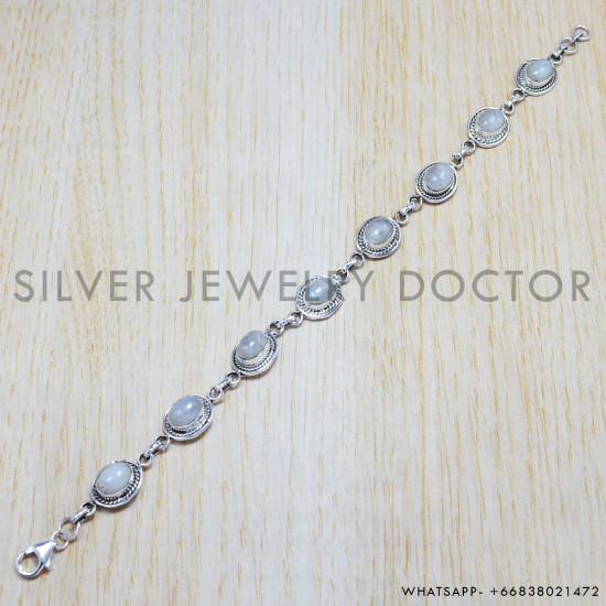 Rainbow Moonstone 925 Sterling Silver Bracelet (SJWBR-33)
