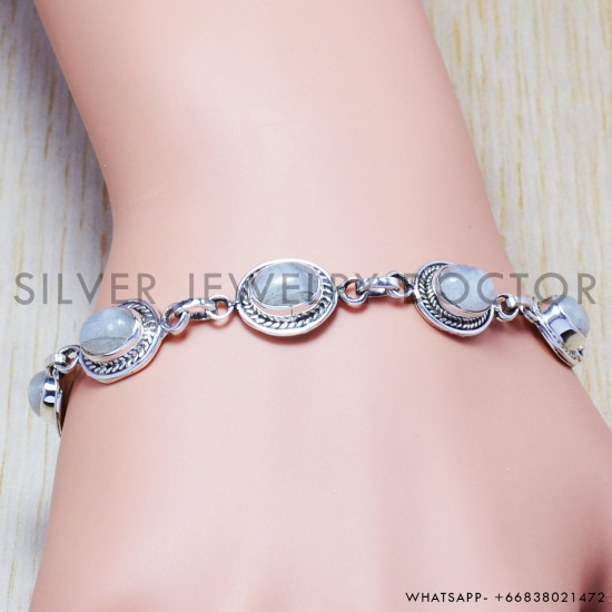Rainbow Moonstone 925 Sterling Silver Bracelet (SJWBR-33)