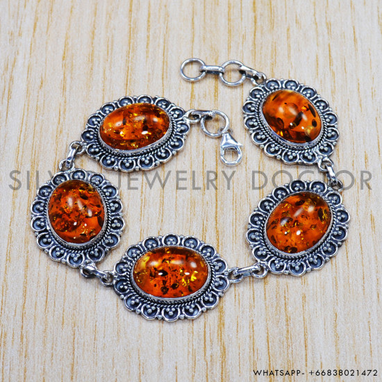 Amber 925 Sterling Silver Bracelet (SJWBR-339) Amber 925 Sterling Silver Bracelet (SJWBR-339)