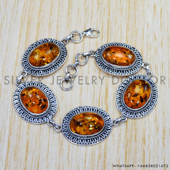 Amber 925 Sterling Silver Bracelet (SJWBR-342) Amber 925 Sterling Silver Bracelet (SJWBR-342)