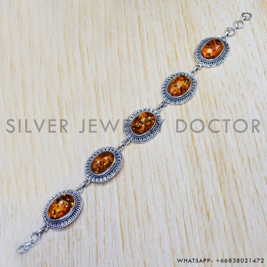 Amber 925 Sterling Silver Bracelet (SJWBR-342) Amber 925 Sterling Silver Bracelet (SJWBR-342)