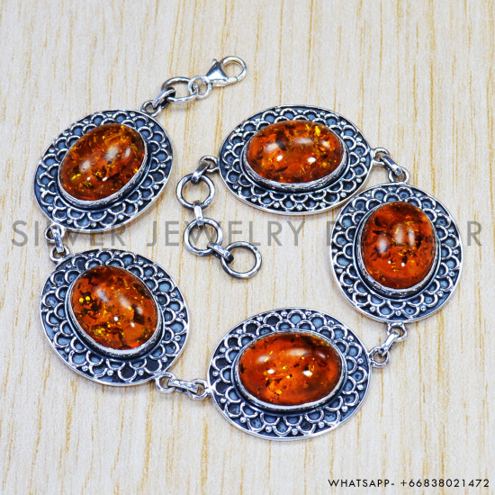 Amber 925 Sterling Silver Bracelet (SJWBR-343) Amber 925 Sterling Silver Bracelet (SJWBR-343)