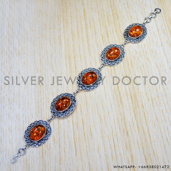 Amber 925 Sterling Silver Bracelet (SJWBR-343) Amber 925 Sterling Silver Bracelet (SJWBR-343)