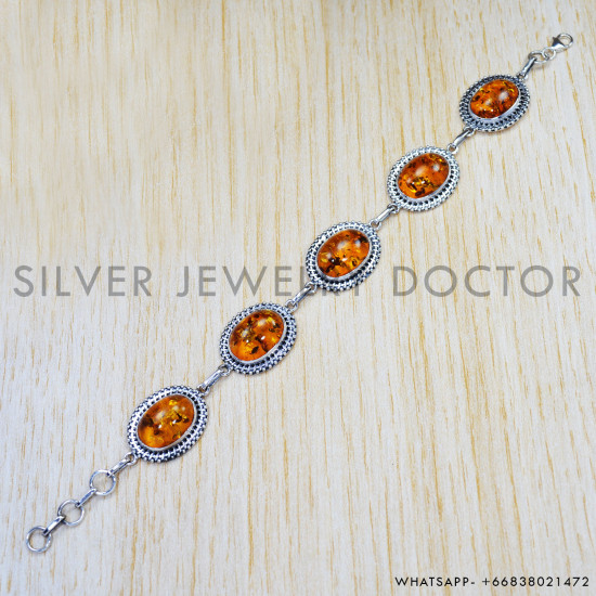 Amber 925 Sterling Silver Bracelet (SJWBR-344) Amber 925 Sterling Silver Bracelet (SJWBR-344)