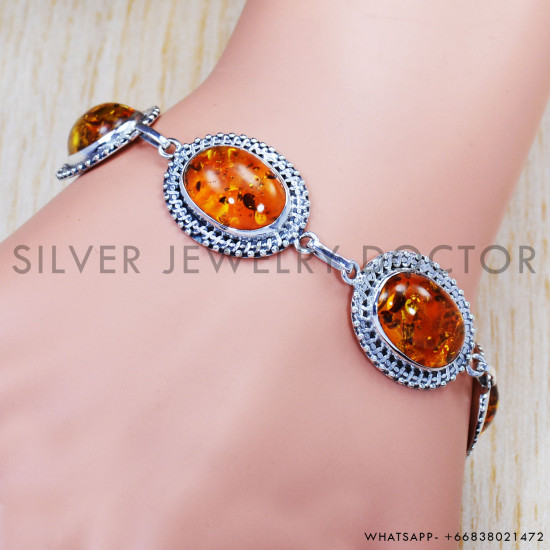 Amber 925 Sterling Silver Bracelet (SJWBR-344) Amber 925 Sterling Silver Bracelet (SJWBR-344)