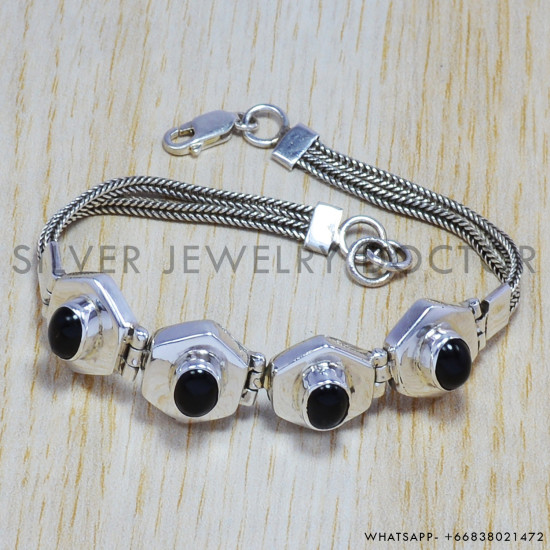 Black Onyx 925 Sterling Silver Bracelet (SJWBR-35)