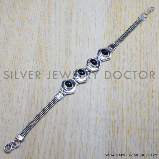 Black Onyx 925 Sterling Silver Bracelet (SJWBR-35)