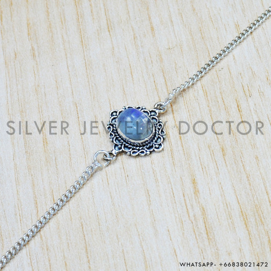 Rainbow Moonstone 925 Sterling Silver Bracelet (SJWBR-375) Rainbow Moonstone 925 Sterling Silver Bracelet (SJWBR-375)