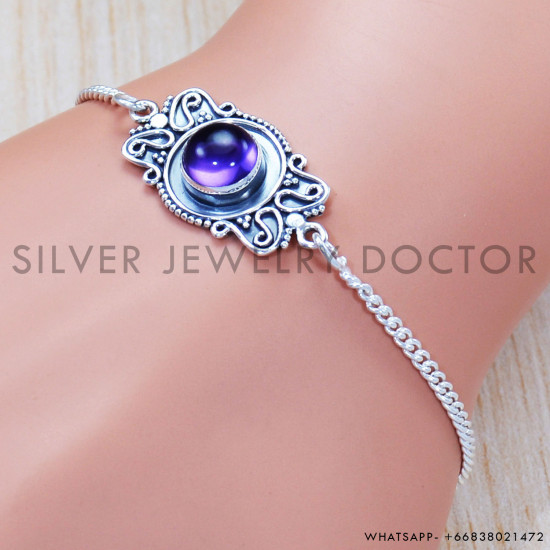 Amethyst 925 Sterling Silver Bracelet (SJWBR-376)