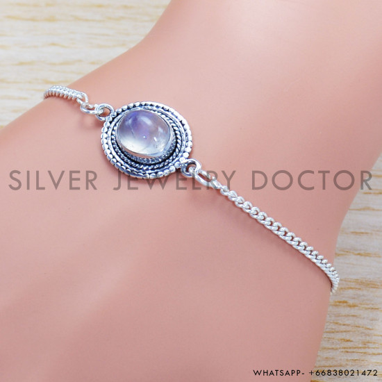 Latest Fashion Jewelry 925 Sterling Silver Rainbow Moonstone Fancy Bracelet SJWBR-385
