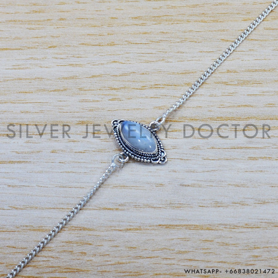 Rainbow Moonstone 925 Sterling Silver Bracelet (SJWBR-389) Rainbow Moonstone 925 Sterling Silver Bracelet (SJWBR-389)