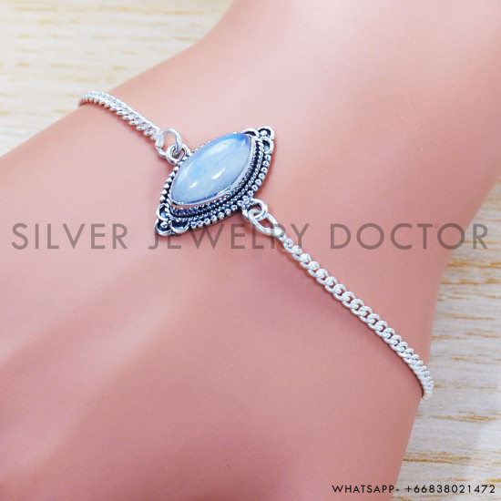 Rainbow Moonstone 925 Sterling Silver Bracelet (SJWBR-389) Rainbow Moonstone 925 Sterling Silver Bracelet (SJWBR-389)
