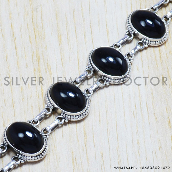 Black Onyx 925 Sterling Silver Bracelet (SJWBR-39)
