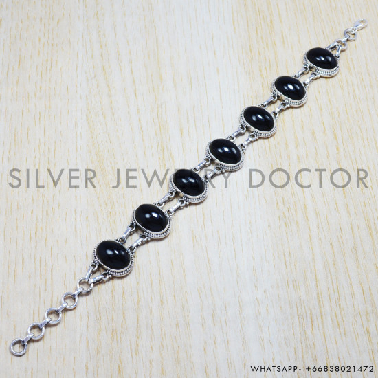 Black Onyx 925 Sterling Silver Bracelet (SJWBR-39)