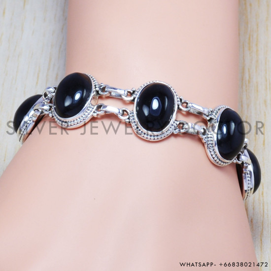 Black Onyx 925 Sterling Silver Bracelet (SJWBR-39)