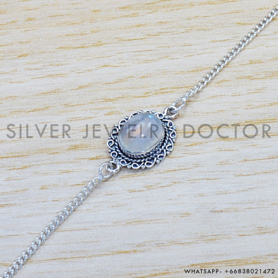 Rainbow Moonstone 925 Sterling Silver Bracelet (SJWBR-396)