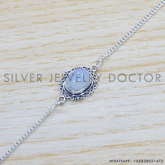 Rainbow Moonstone 925 Sterling Silver Bracelet (SJWBR-397) Rainbow Moonstone 925 Sterling Silver Bracelet (SJWBR-397)