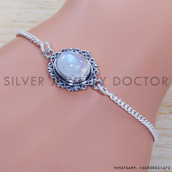 Rainbow Moonstone 925 Sterling Silver Bracelet (SJWBR-397) Rainbow Moonstone 925 Sterling Silver Bracelet (SJWBR-397)