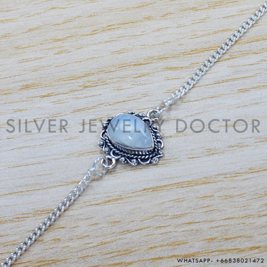 Rainbow Moonstone 925 Sterling Silver Bracelet (SJWBR-405) Rainbow Moonstone 925 Sterling Silver Bracelet (SJWBR-405)