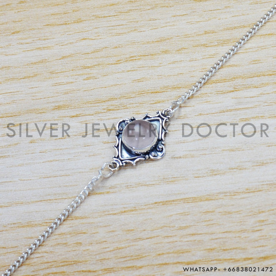 Rose Quartz 925 Sterling Silver Bracelet (SJWBR-406) Rose Quartz 925 Sterling Silver Bracelet (SJWBR-406)