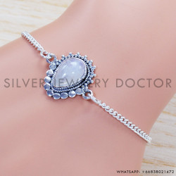 Rainbow Moonstone 925 Sterling Silver Bracelet (SJWBR-407)