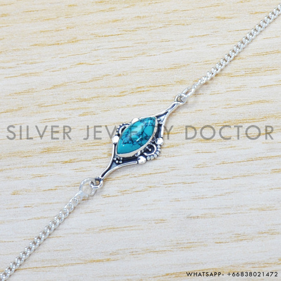 Turquoise 925 Sterling Silver Bracelet (SJWBR-408) Turquoise 925 Sterling Silver Bracelet (SJWBR-408)
