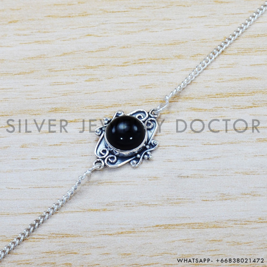 Black Onyx 925 Sterling Silver Bracelet (SJWBR-410) Black Onyx 925 Sterling Silver Bracelet (SJWBR-410)